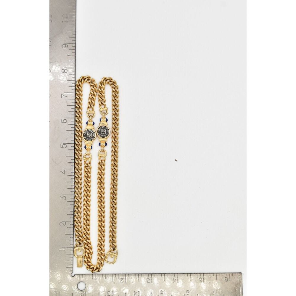 Givenchy Vintage Logo Coin Necklace Blue Cabochon Gold Station Chain 1980s BinBJ - Picture 12 of 12